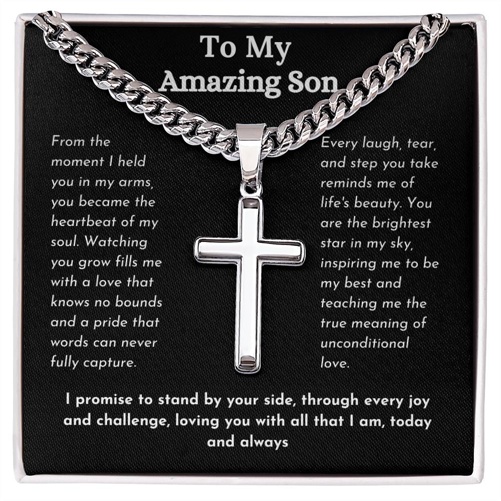 To My Son - Cuban Chain with Artisan Cross Necklace