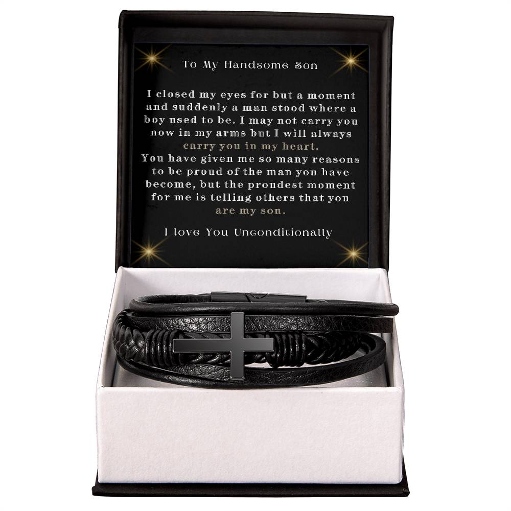 To My Son - Men's Cross Leather Bracelet